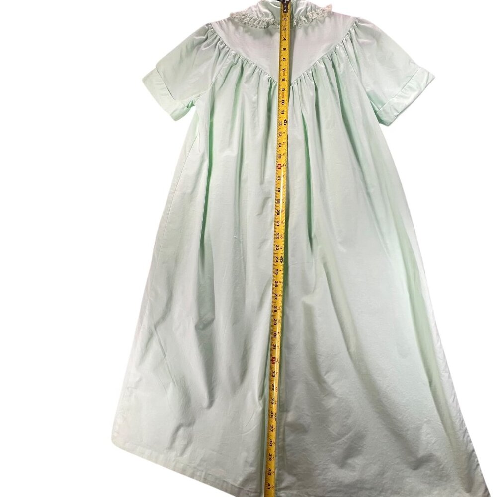 Vtg Lisanne Mint Green Button Down Housecoat Robe Lace Collar Pockets Cotton SS - Picture 16 of 16